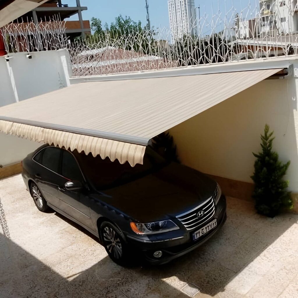 نصب سایبان برقی اتوماتیک پارچه ضدآب در گنبدکاووس