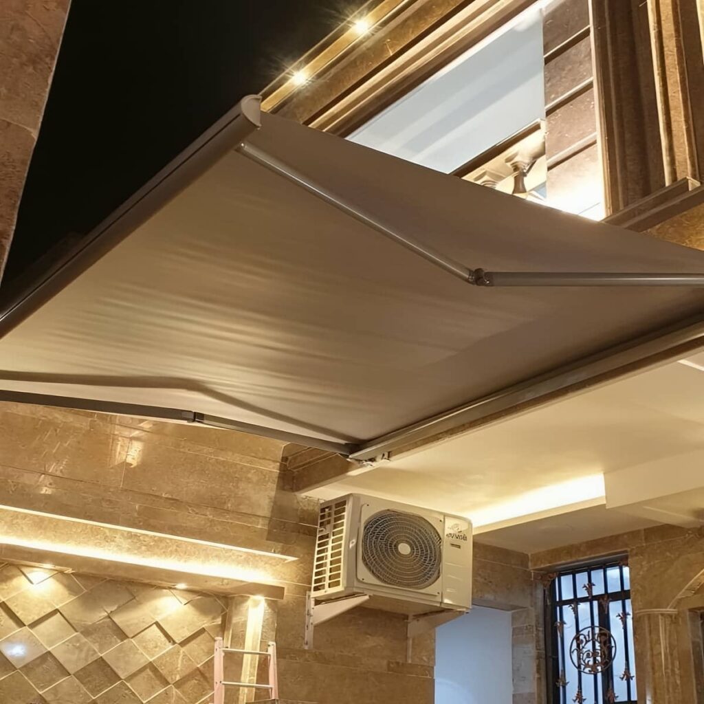 نصب سایبان برقی اتوماتیک مغازه در بومهن