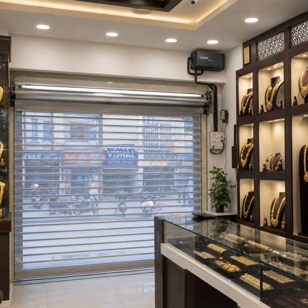 اجرای کرکره رنگی روی نمای ورودی فروشگاه