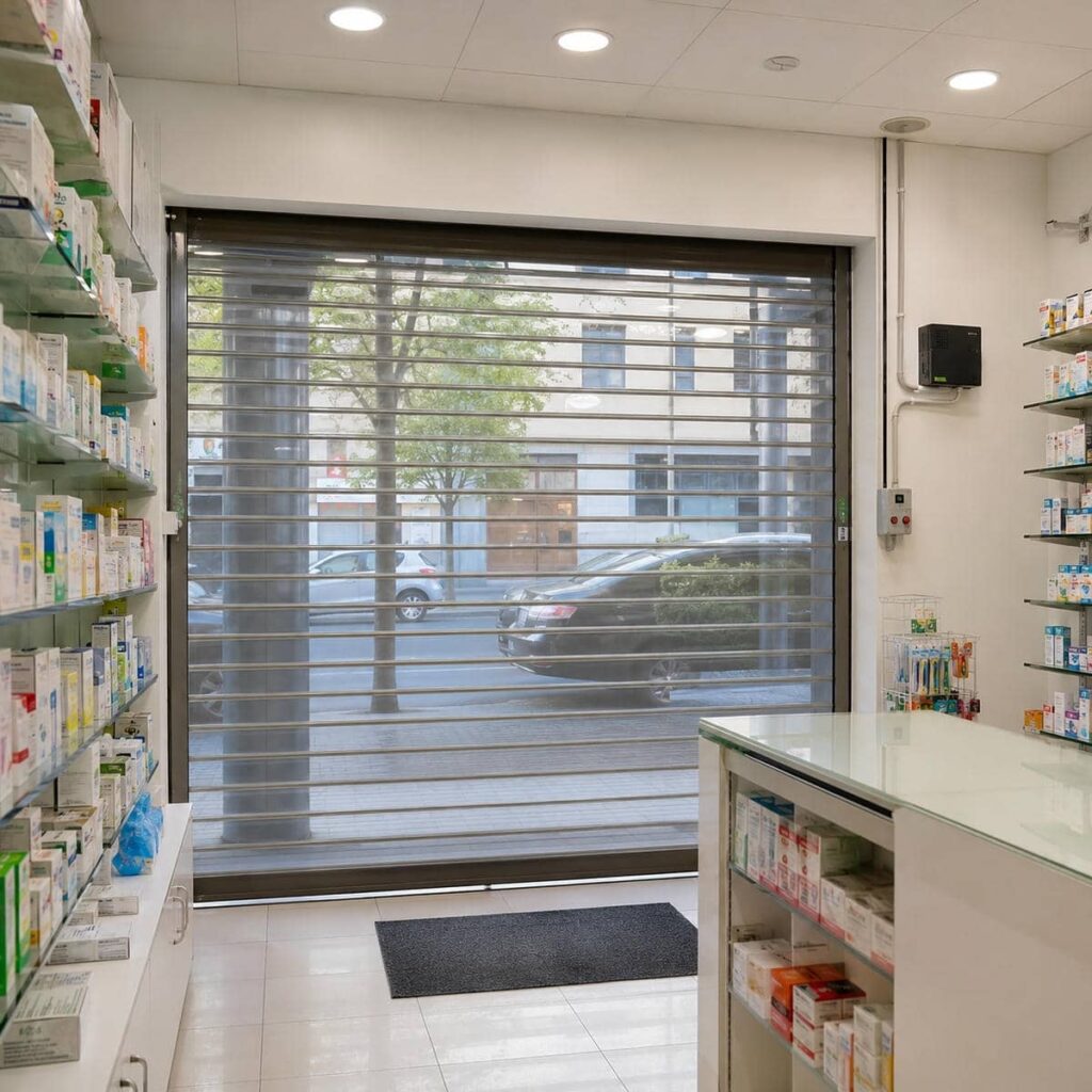 نصب کرکره برقی رنگی داخل نمای فروشگاه