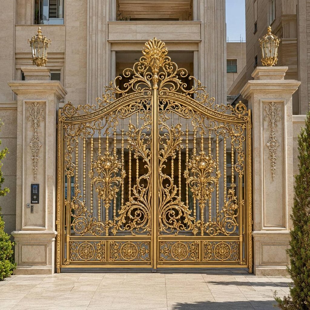 خرید درب پارکینگ مشکی طلایی مدرن