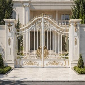 7 طرح درب ویلایی سفید طلایی نمای کلاسیک