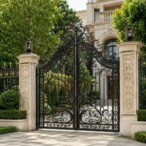 8 نمونه درب حیاط طرح چوب فلزی
